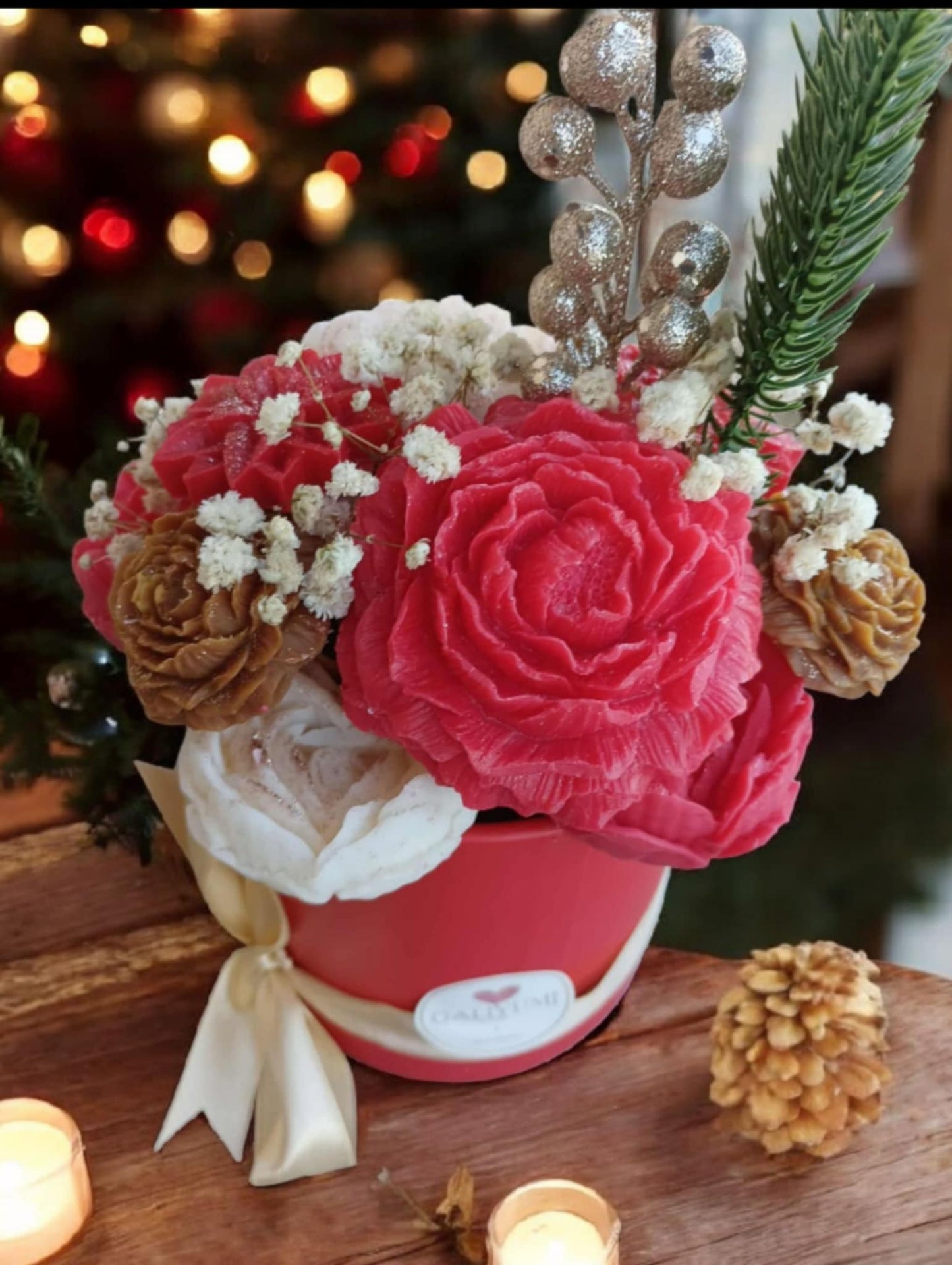 Bouquet de Noël – 11 Fleurs en Fondants Parfumés & Fleurs Séchées