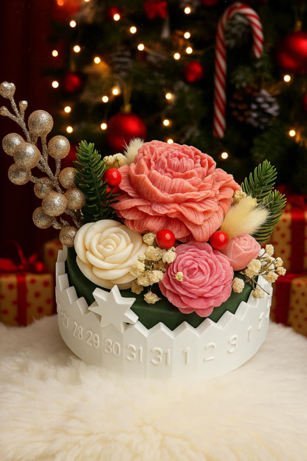 Bouquet Parfumé Centre de Table – 8 Fleurs & Calendrier Artisanal en Résine Minérale